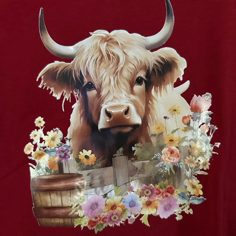 NWOT Handcrafted Highland Cow Shirt Small